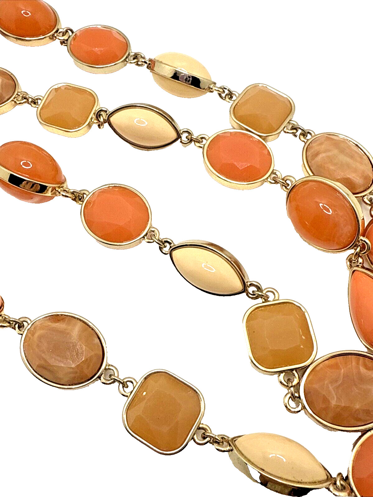 NWT TALBOTS Statement Necklace Peach Orange Tan Gold Tone Links 36-38″ Long NOS