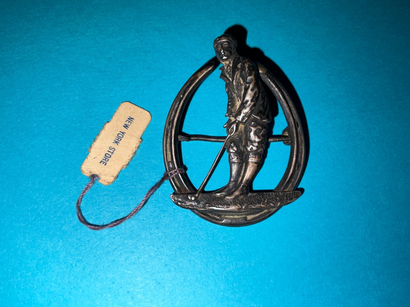 Vtg Hickok Sterling Silver Golfer Brooch Medallion Pin 1040’s w/Original Tag