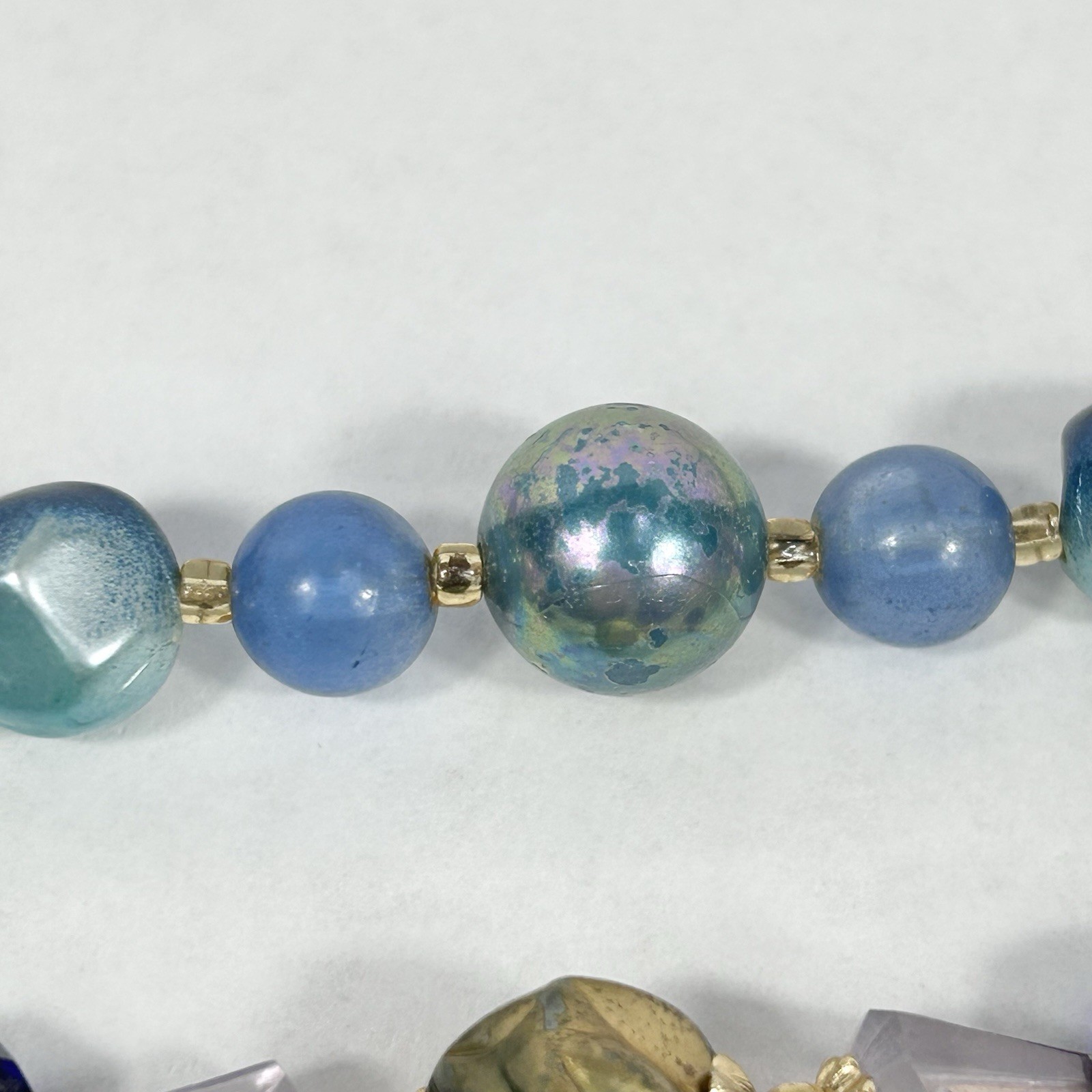 Vintage JAPAN Double Strand Blue Bead Necklace 17.5” Faux Pearl Acrylic Glass