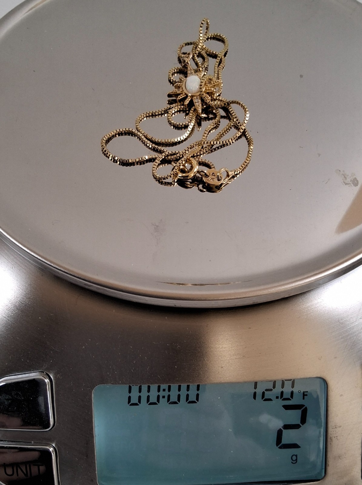 vintage gold tone opal pendant north star 3/4″ 18″chain necklace