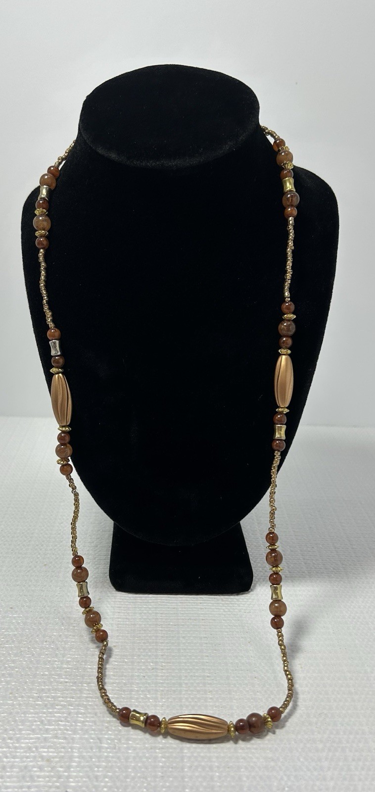 Vintage Brown & Copper Tone Beaded Granny Grandma Core Necklace