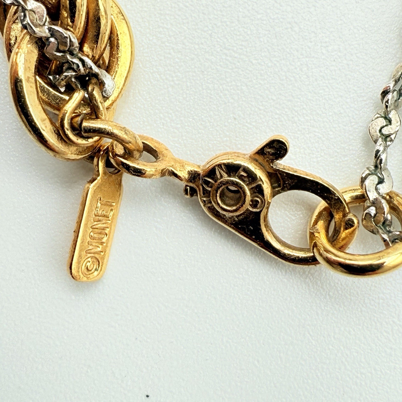 Vintage Monet Necklace Gold Tone Rope With Entwined Silver Tone Chain 23”
