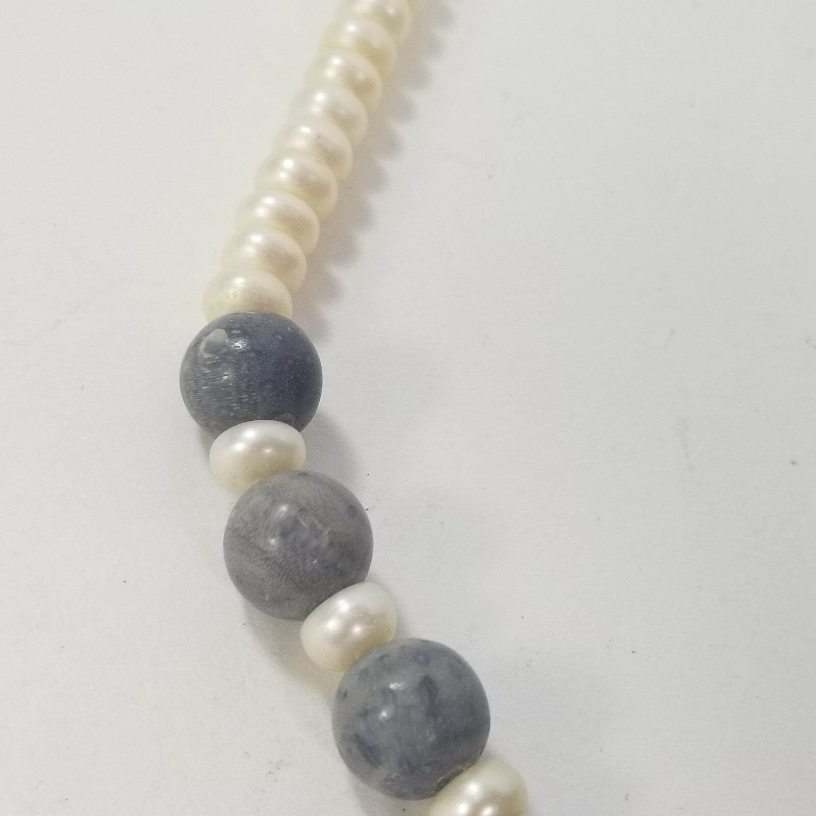 Vintage Pearl and Gray Bead Spacer Statement Necklace 20″
