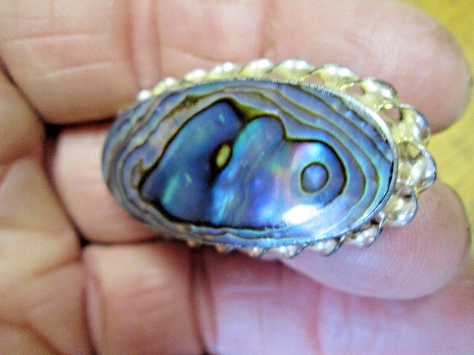 Vintage Ataahua Sterling Silver Broach Fiery Abalone Shell