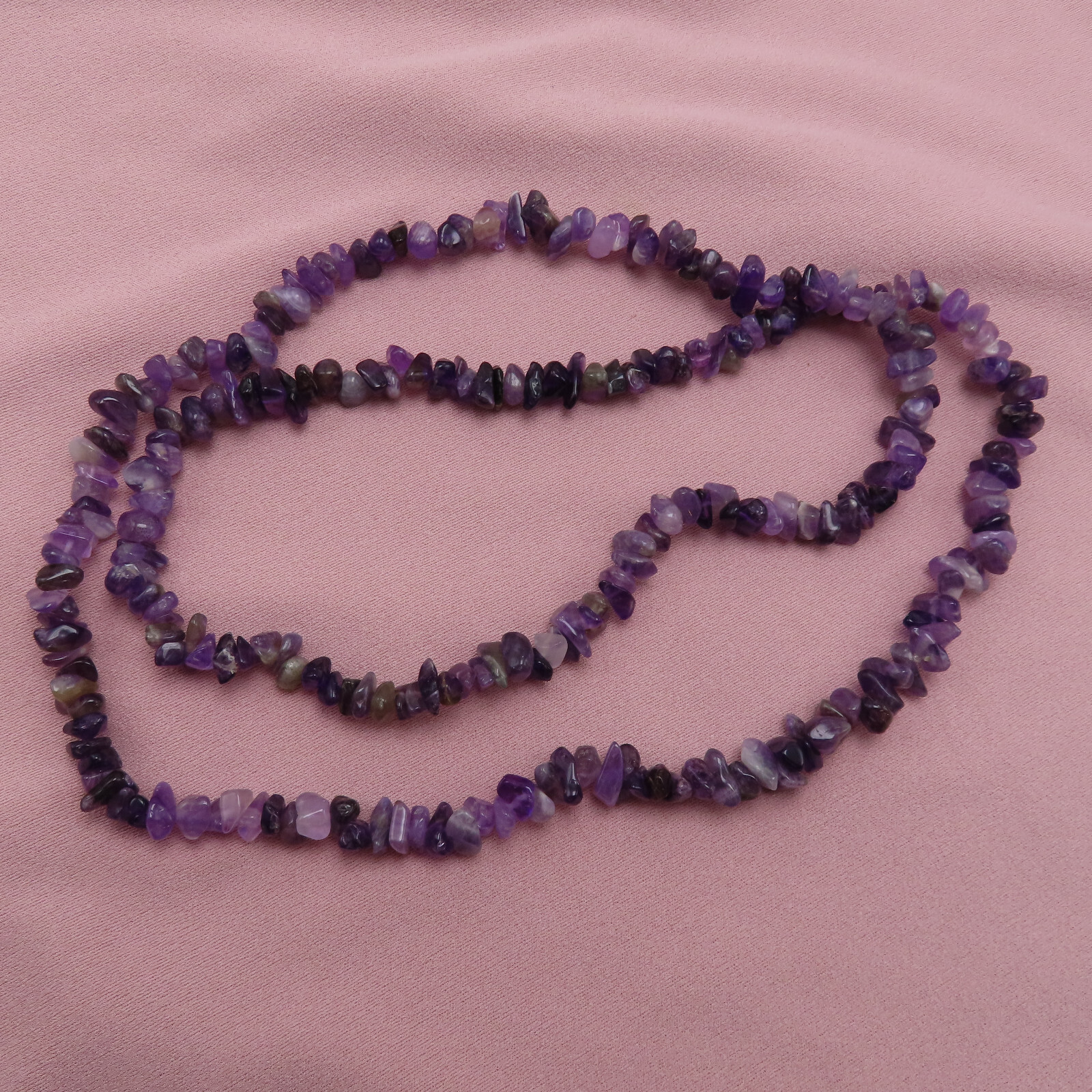 Amethyst Necklace Gemstones Purple Chip Beads 36 inch Nuggets Strand 638c