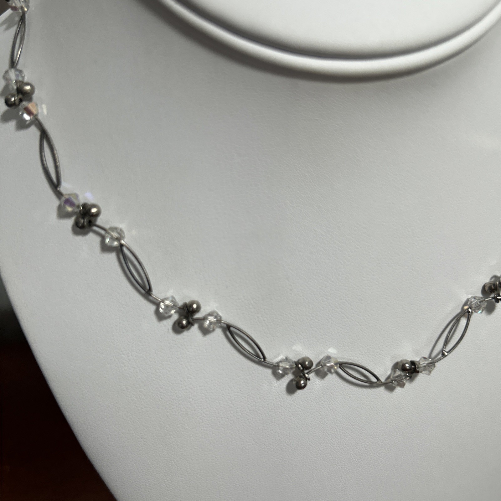 Vtg GSJ 925 Wave Link Beaded Station Necklace For Repair Broken Missing Clasp