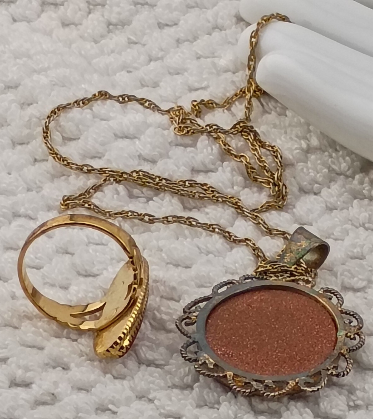 Vintage Goldstone Ring and Goldstone Pendant and Chain