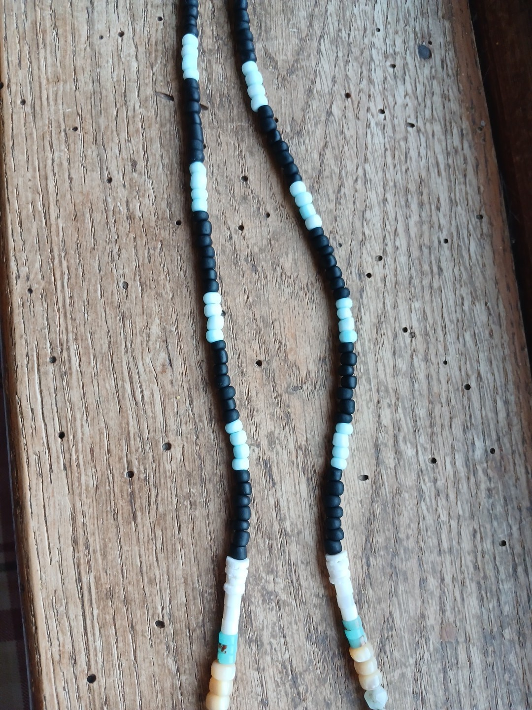 Amazonite River Shell Glass Bead Necklace Hemp Cord Hippie Boho Layering