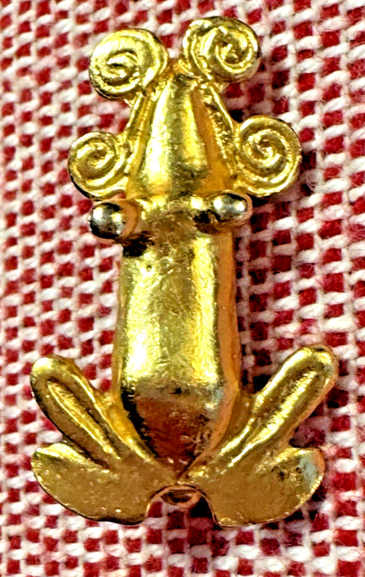 Alva Studios Gold Plated Pre Columbian Frog Pin Signed Inca Brooch
