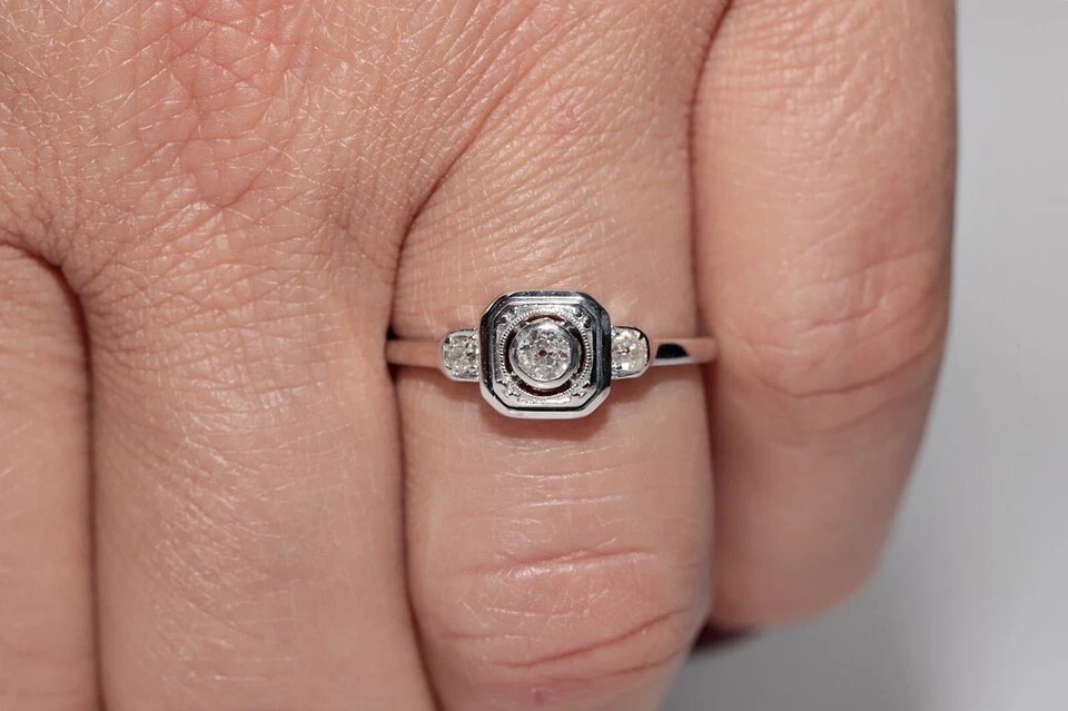 Antique Circa 1920s Art Deco 14k Gold Finish Lab Created Diamond Decorated Ring
