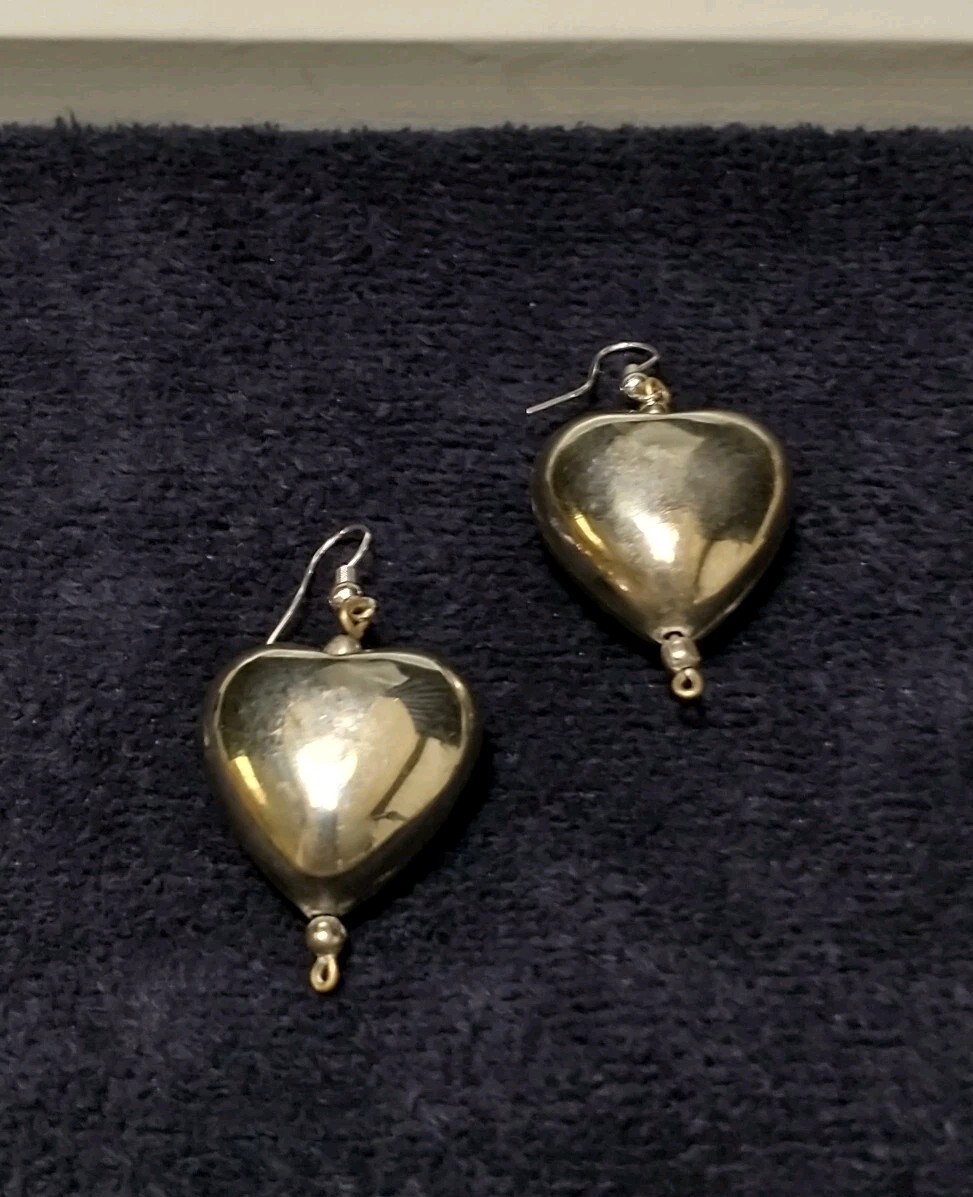 VTG Earrings 80’s ART DECO/BOHO Classic 3D Big PUFFY HEARTS Chunky DANGLE Drop