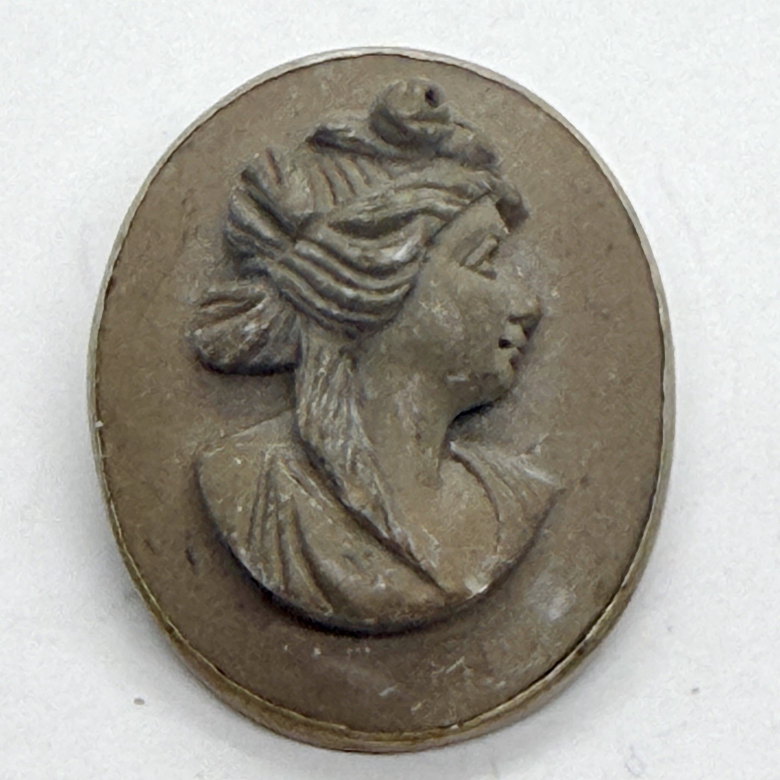 Vintage Victorian Italian Gray Lava Stone Cameo Brooch Pin High Relief Portrait