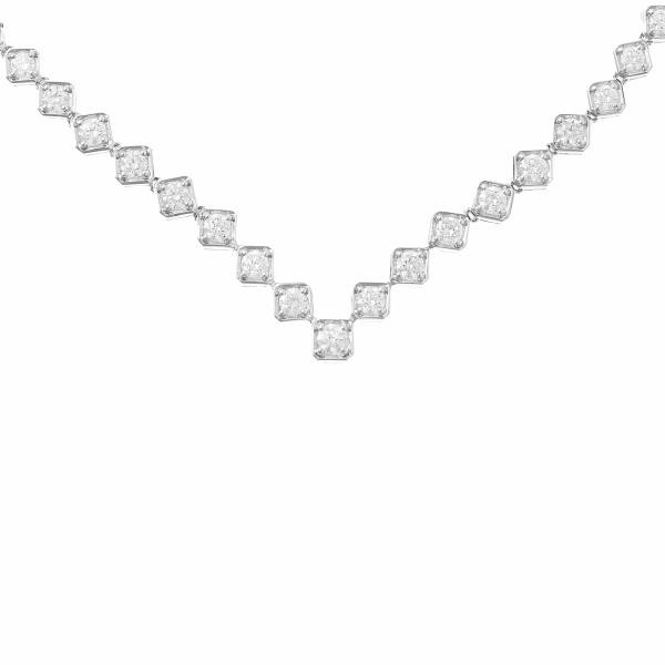 7.98CT DIAMOND 18K WHITE GOLD ROUND ETERNITY GEOMETRICAL V SHAPE TENNIS NECKLACE