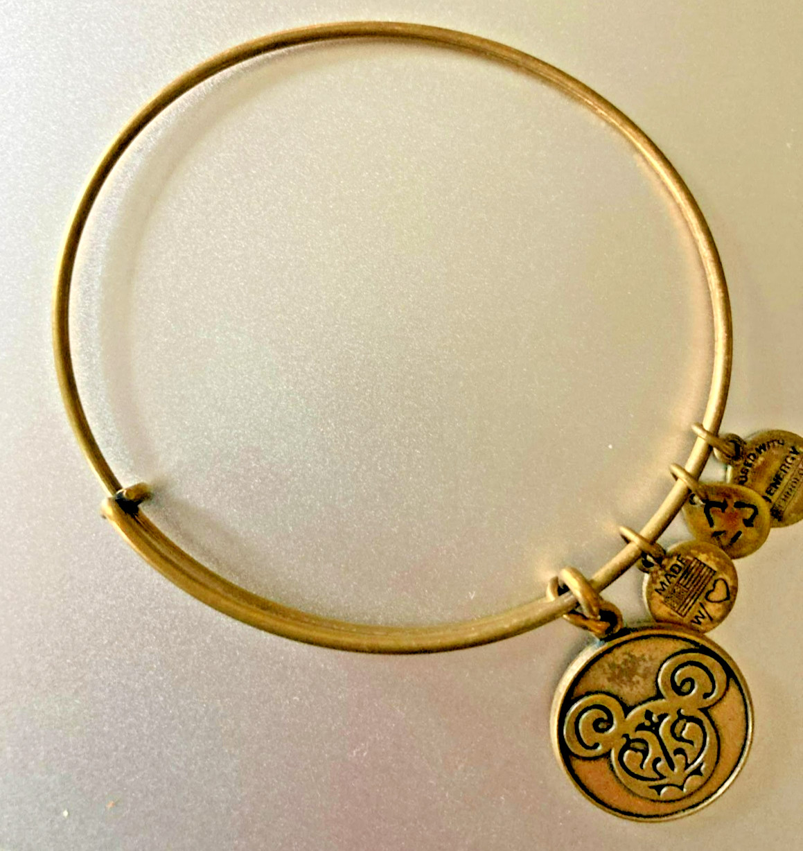 Bracelets 4 Vintage Alex and Ani Brass Friend with Flower Micky Mouse Angel Paw