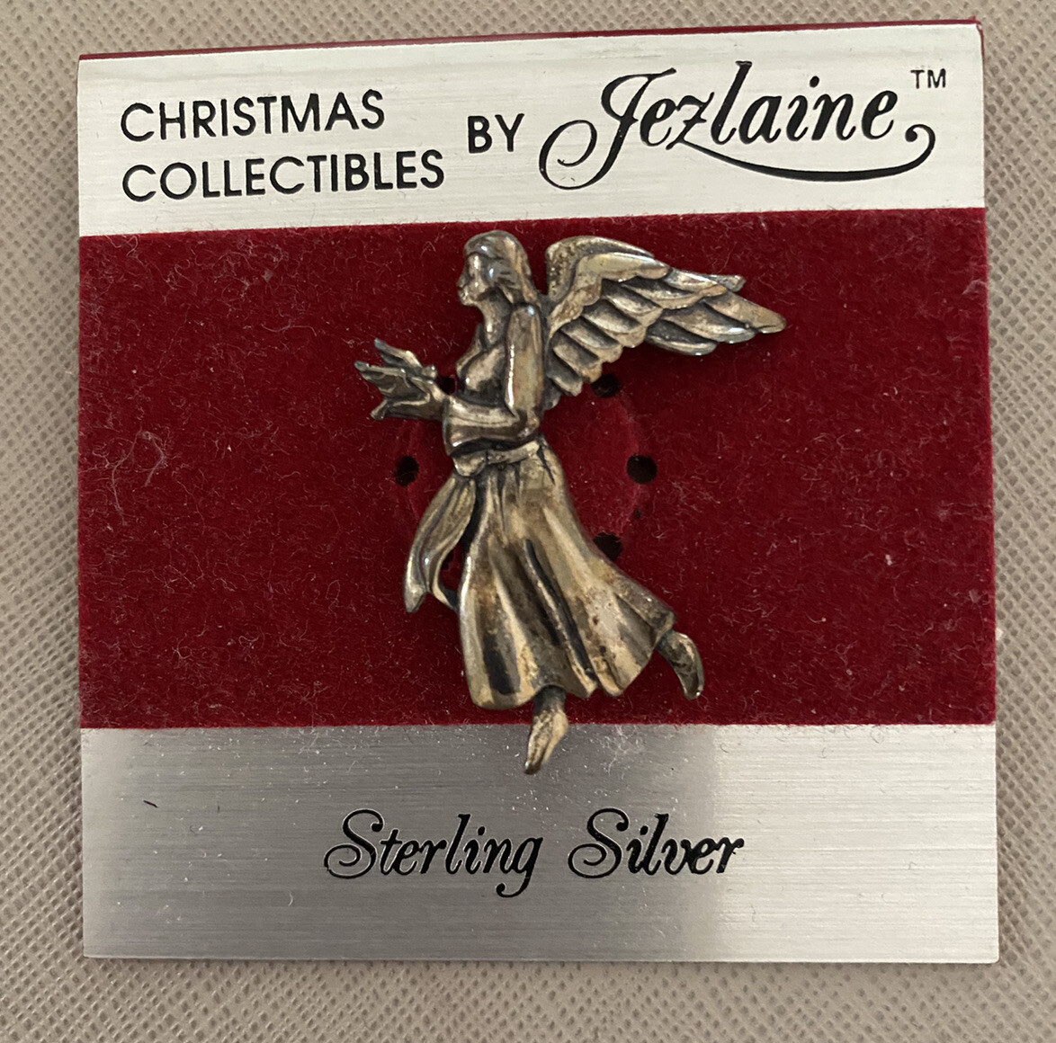 Christmas Collectibles By Jezlaine Sterling Silver ANGEL Pin Vintage silver NEW