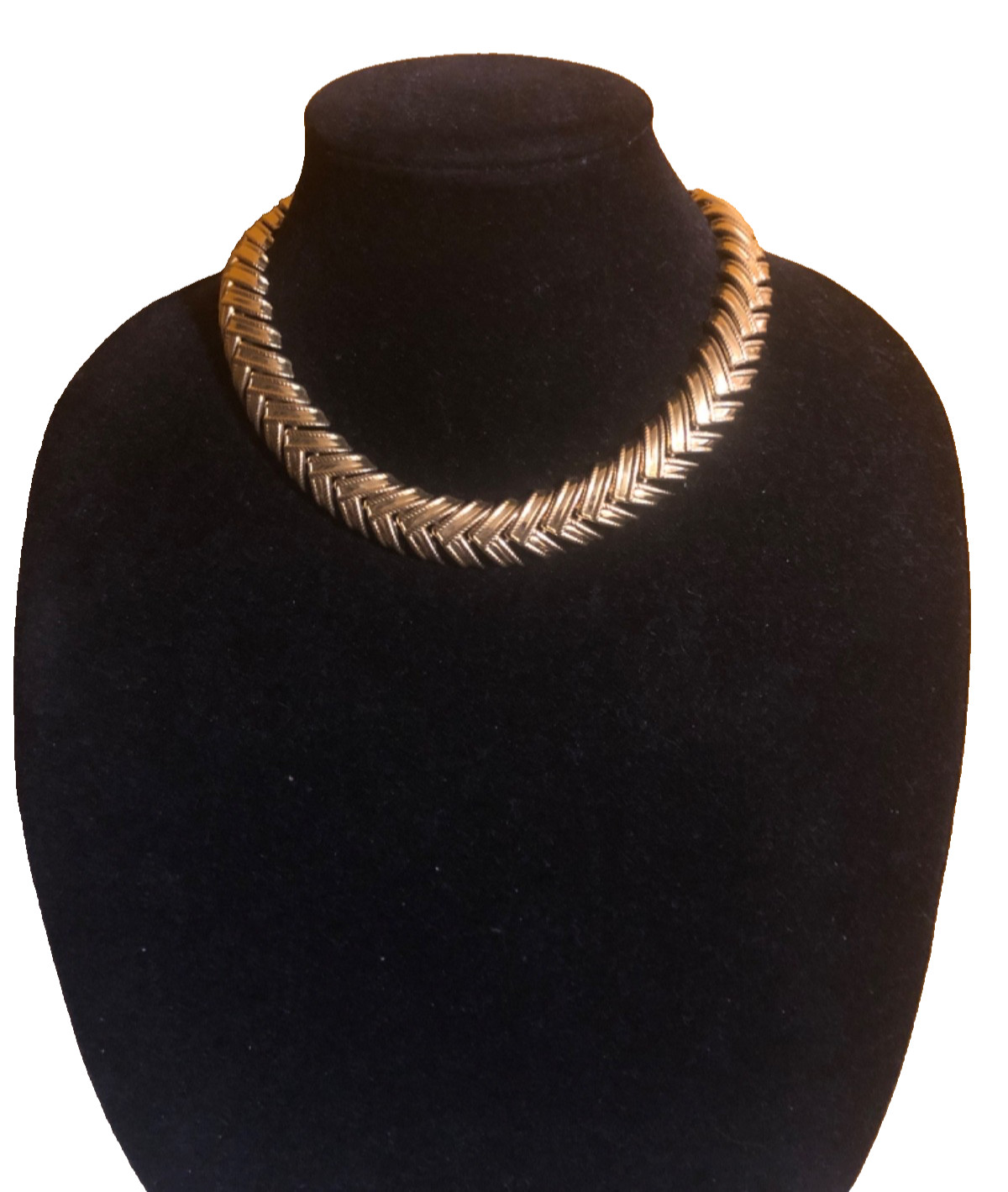 Vtg Chevron Gold Tone Necklace & Bracelet Articulated Lightweight V Link Station