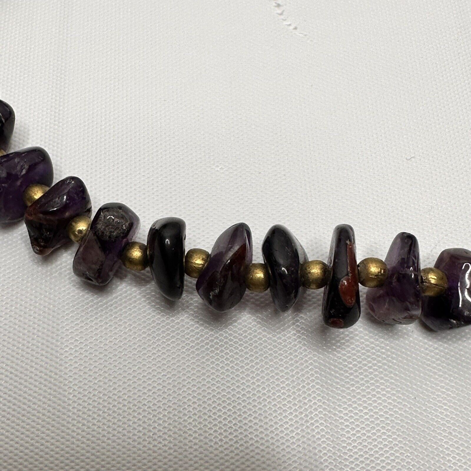 Vintage Amethyst Necklace Polished Gemstone Chip Bead Chunky 18″