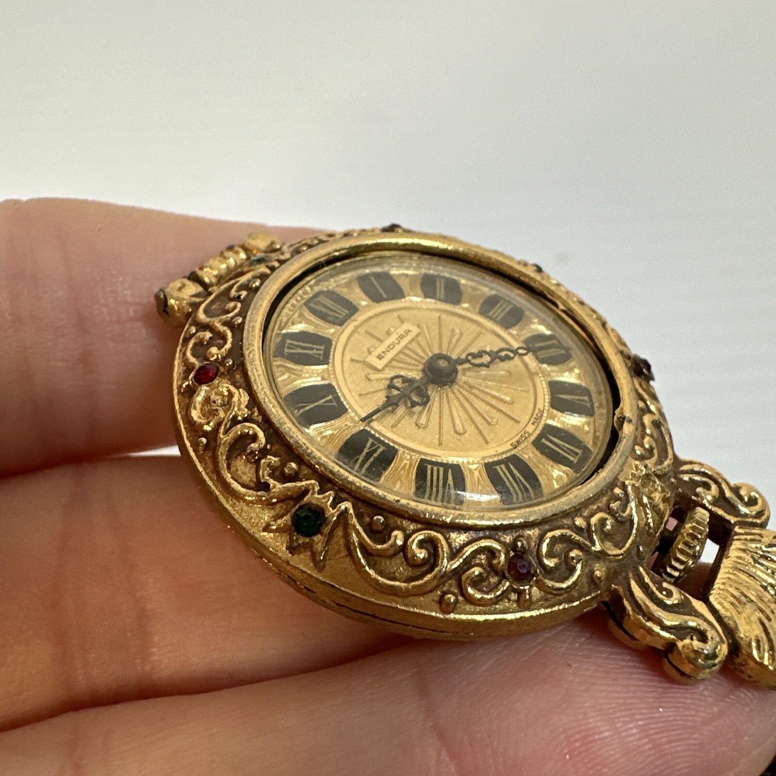 Vintage Mid Century Endura Pendant Watch Renaissance Style Necklace