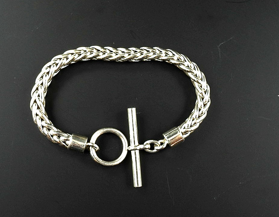 Vintage Sterling Silver 925 Wheat Chain Bracelet Toggle Clasp 7.5″ Spiga Women