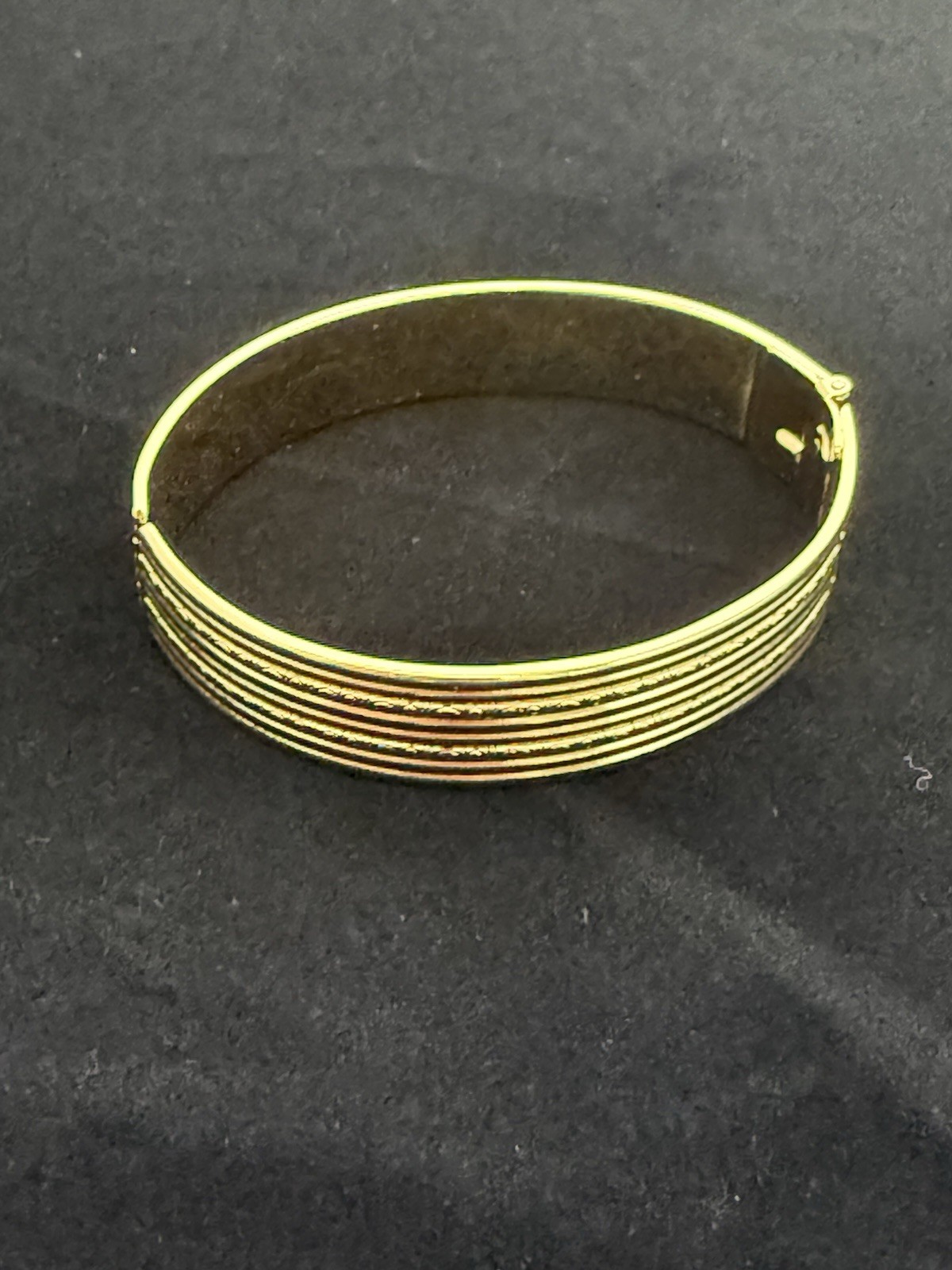 Vintage Monet M Gold Tone Bracelet Etch, And Ribbed With Hinge Opening