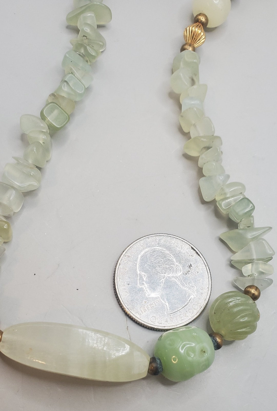 Vintage Estate Jadeite & Quartz TESTED Gemstone 28″ Necklace With Barrel Clasp