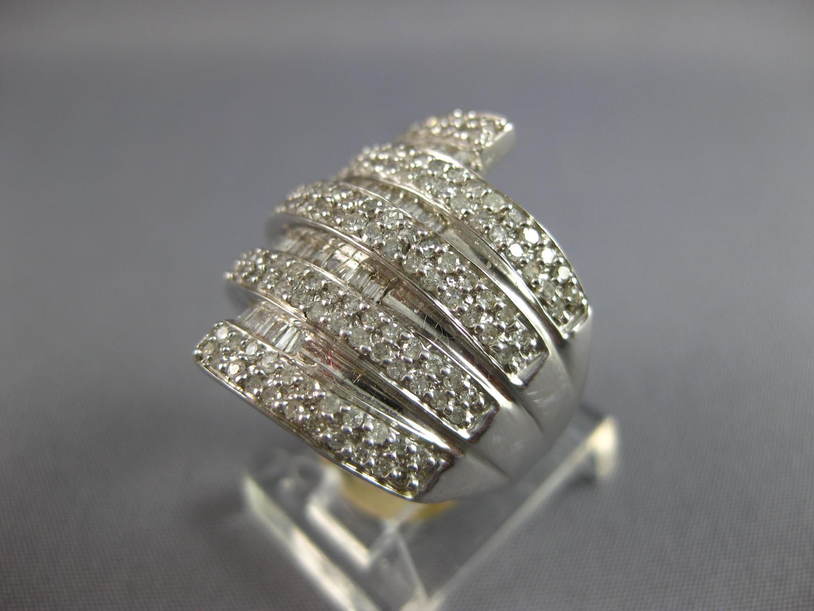LARGE 1.52CT DIAMOND 14KT WHITE GOLD ROUND & BAGUETTE MULTI ROW ANNIVERSARY RING