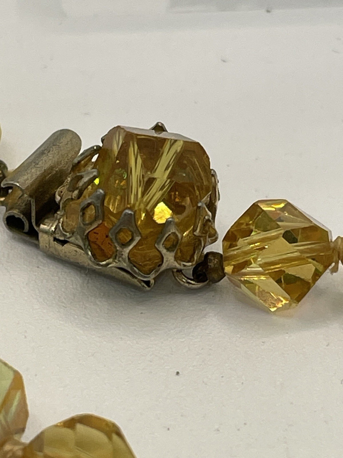 Vintage Vogue Honey Amber Faceted Czech Glass Necklace And Earring Demi- Parure