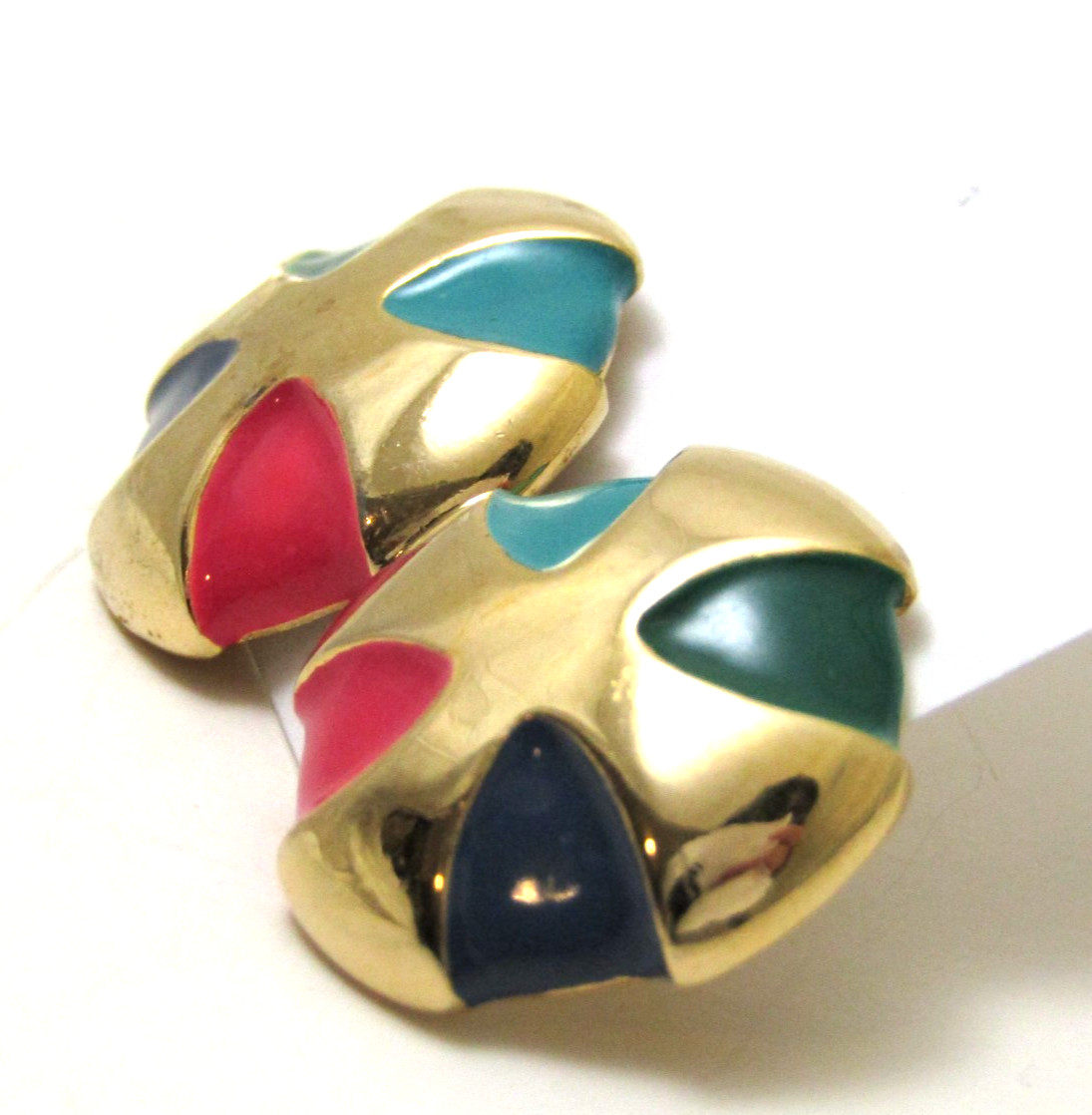 Vintage Gay Boyer Gold Tone Pierced Earrings with Colorful Enamel 15.7g
