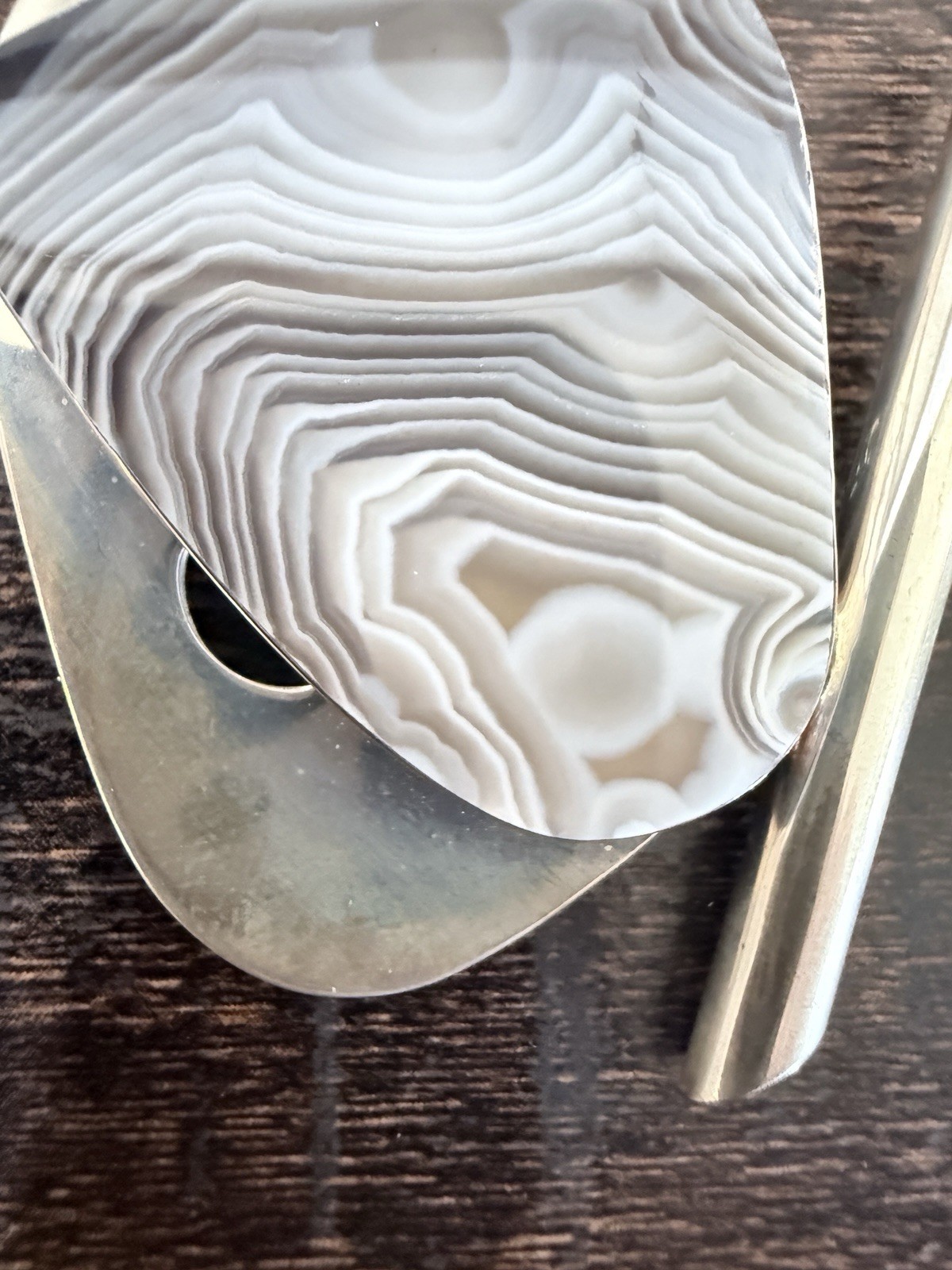 Stone Metal Studio Botswana Agate Sterling Silver Modernist Brooch 21.1g