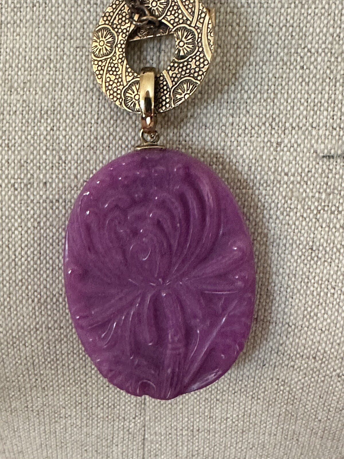 Vintage Amy Kahn Russell Purple Jade Lily Pendant Beaded Necklace