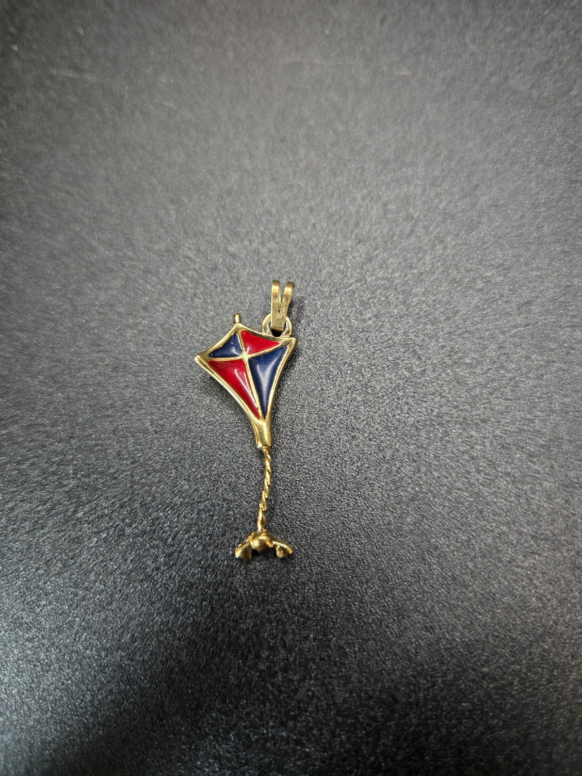 Vintage Monet Kite Pendant, Red and Blue, 16″ Monet Gold Tone Chain Included