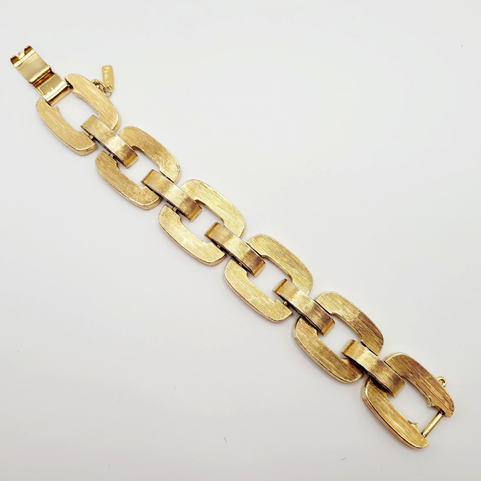 Monet Chunky Square Link Gold Tone Brush Finish Vintage Bracelet No Safety Chain