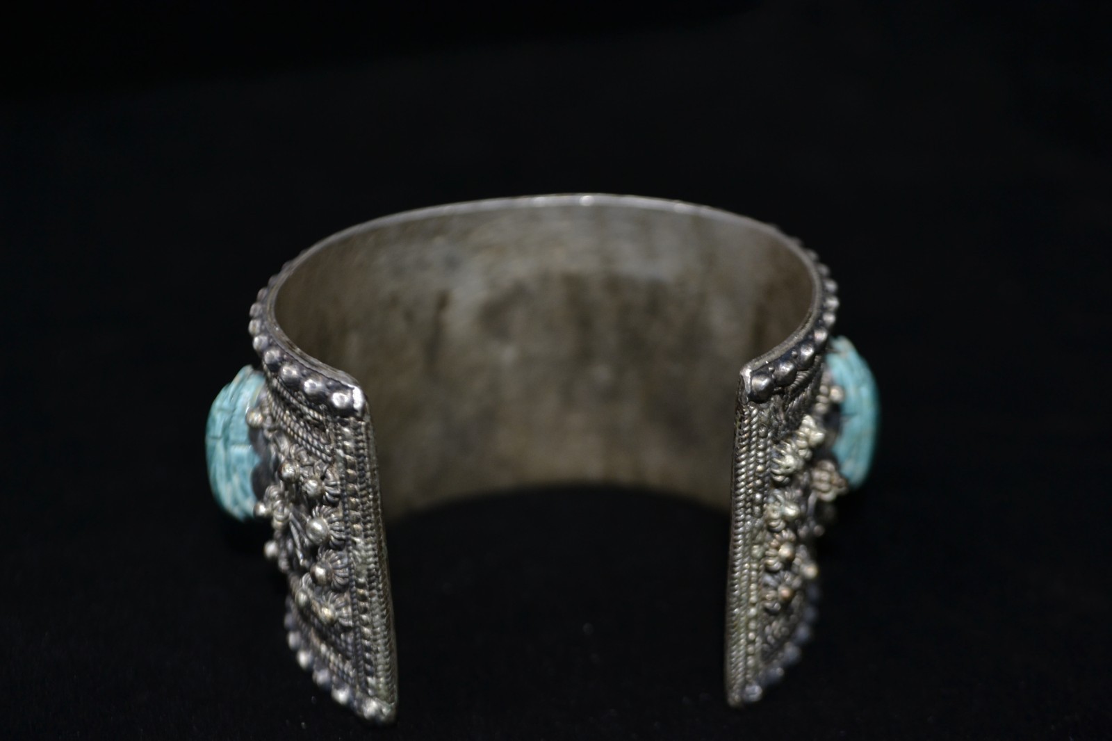 Vintage Revival Scarab Cuff Bracelet Sterling Silver With 3 Turquoise Stones