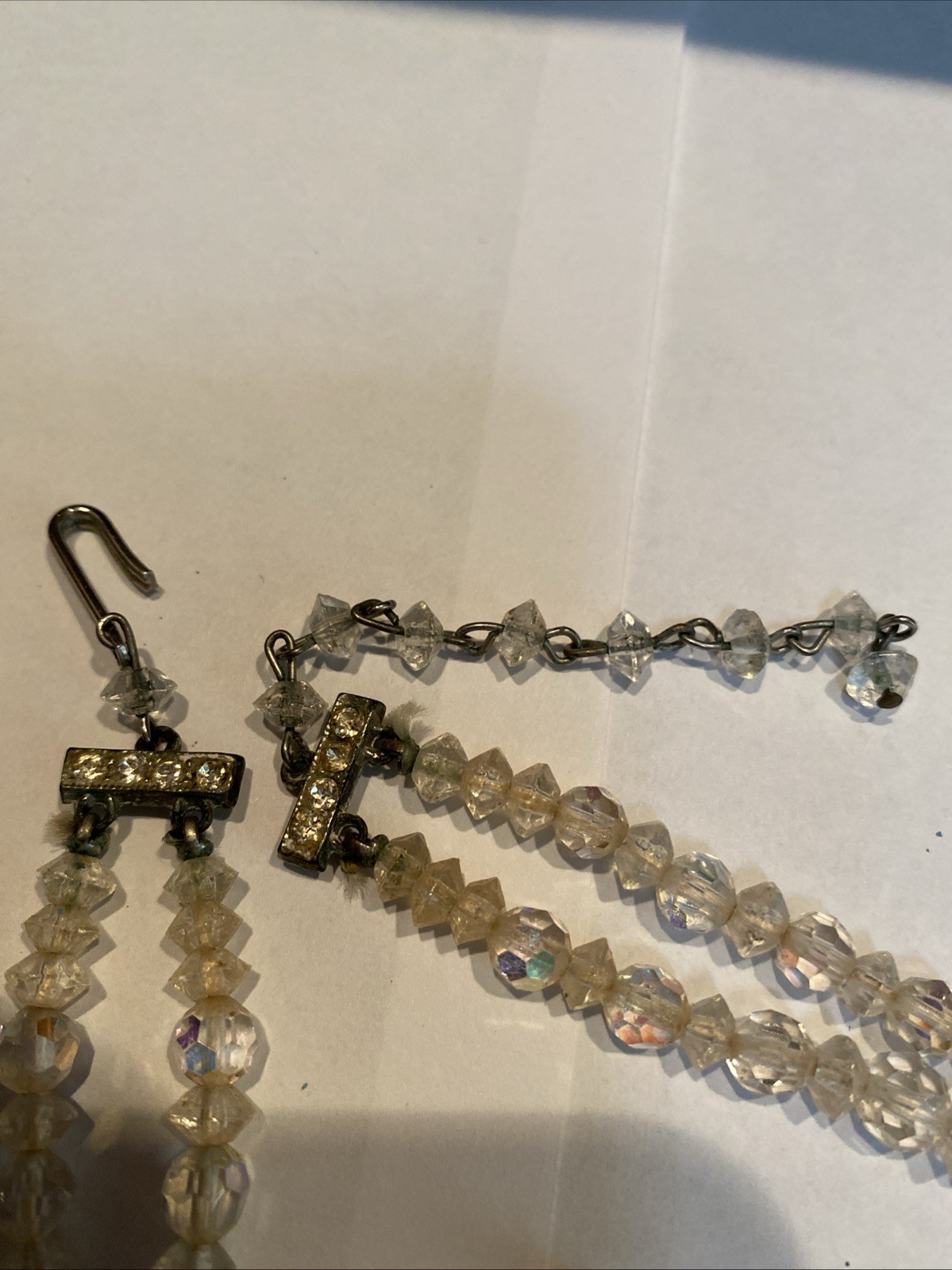 Vtg Graduated Set Faceted Crystal Glass Double Strand Choker, Screwback Earrings