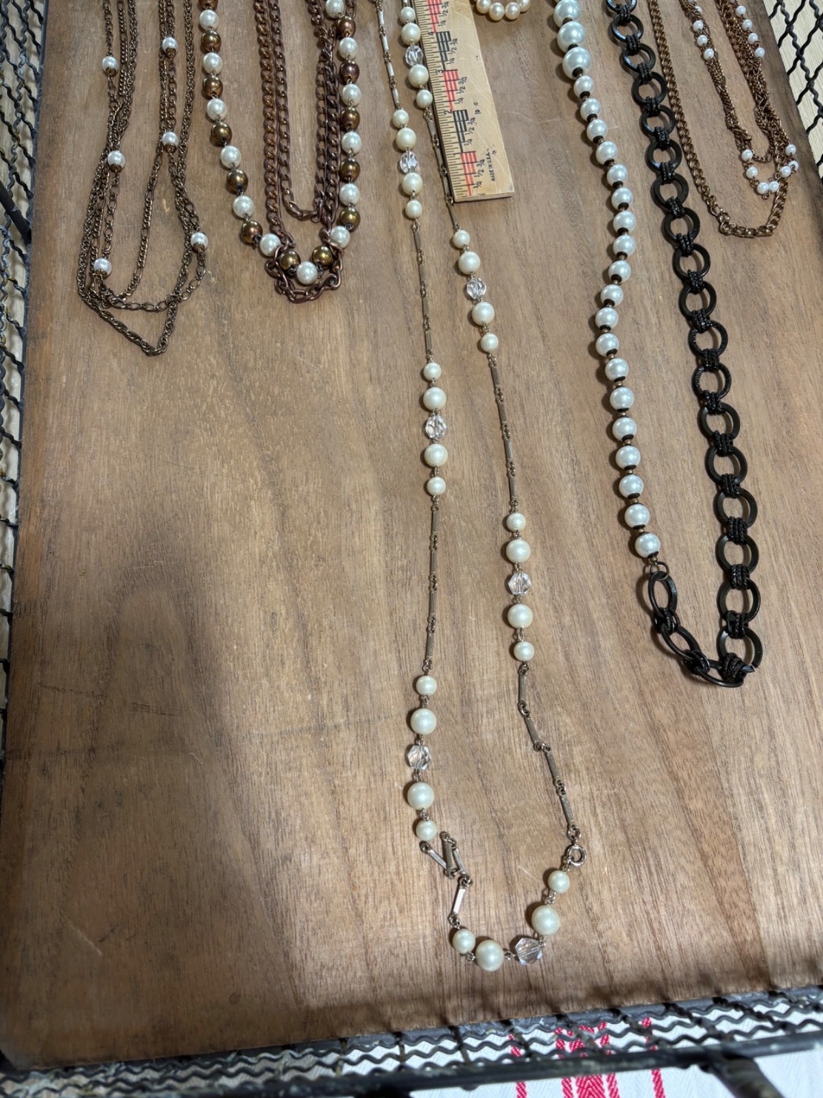 LOT Of Used Vintage Gold Tone & Pearl Look Costume Jewelry Wearable- 6 pieces