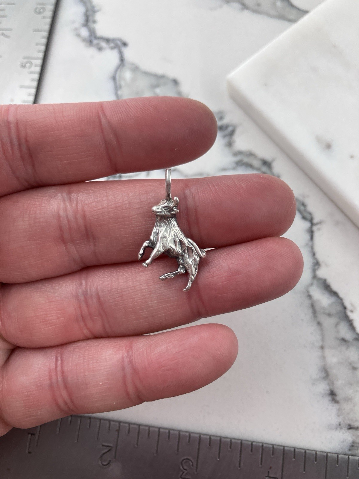 Vintage 925 Sterling Silver Bull Cow Animal Modernist Pendant