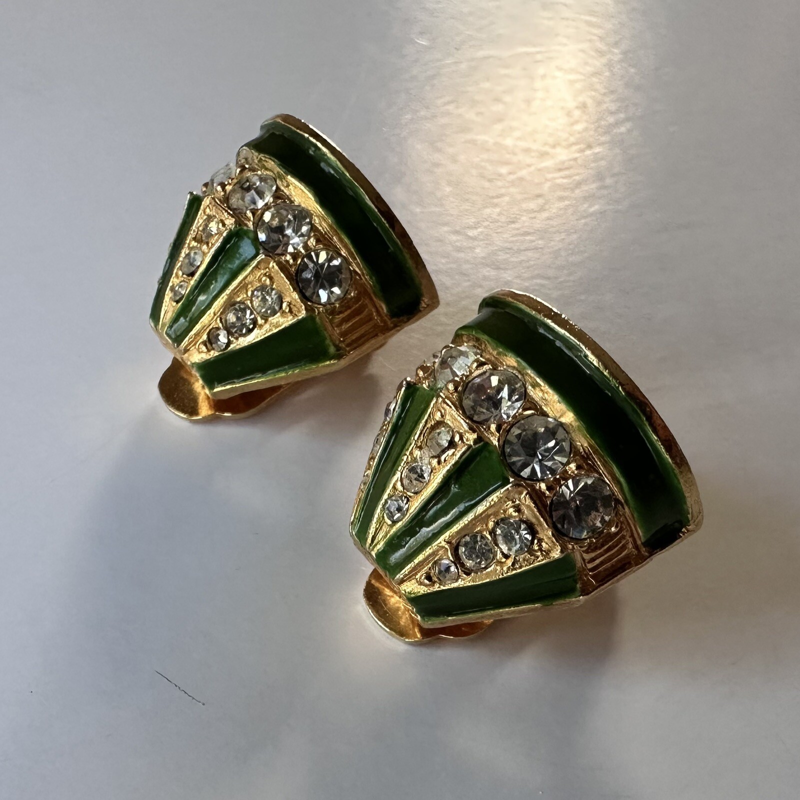 Vintage 1960s Kenneth Jay Lane Signed K.J.L. Gilt Enamel Rhinestone Earrings