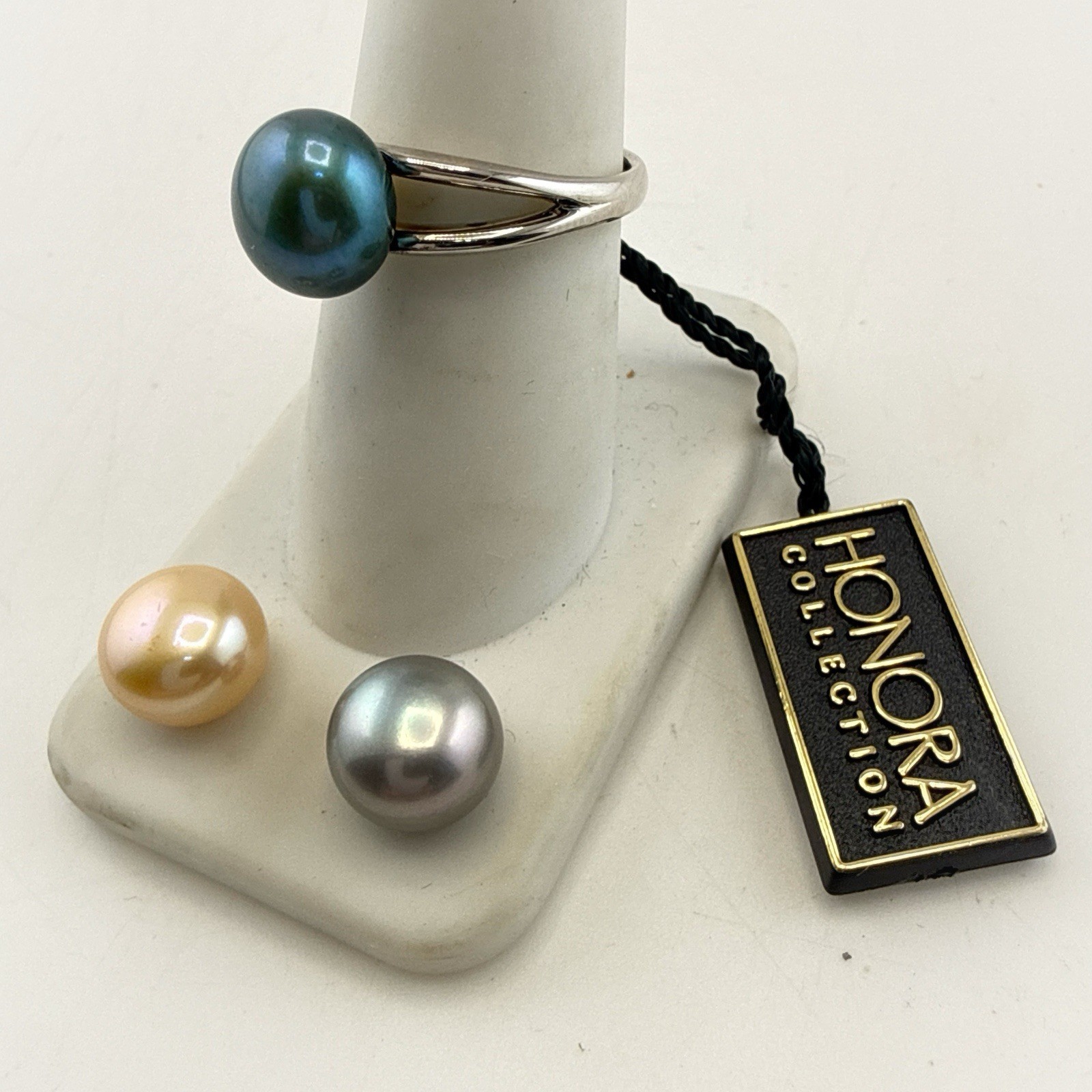 Honora Pearl Ring Sterling Silver 925 Interchangeable sz 8 Solitaire Blue Gray