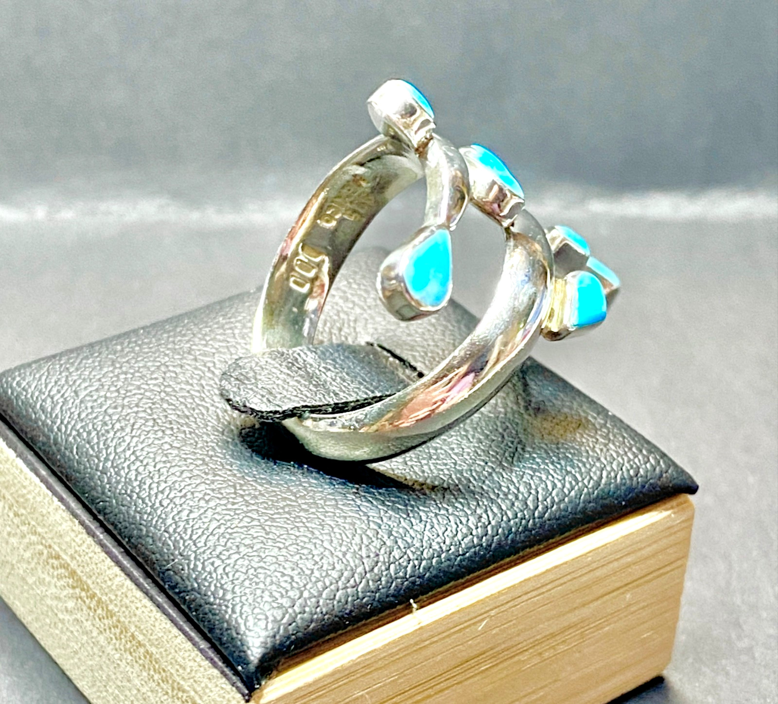 Vintage Sterling Silver Turquoise Dominique Dinouart Bypass Ring Size 8 1/2