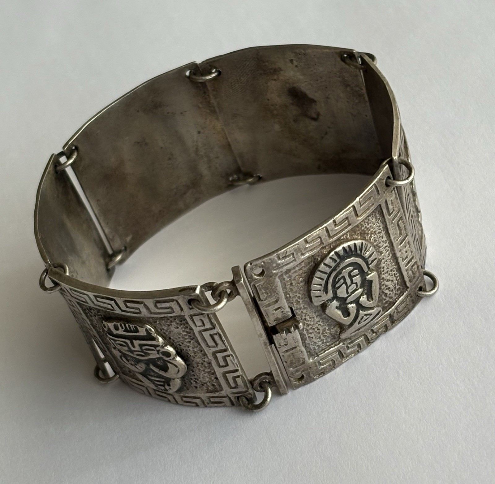 Vintage Silver Peru Panel Bracelet Ethnic Wide Heavy 7.25in 900 Plata 63.45g
