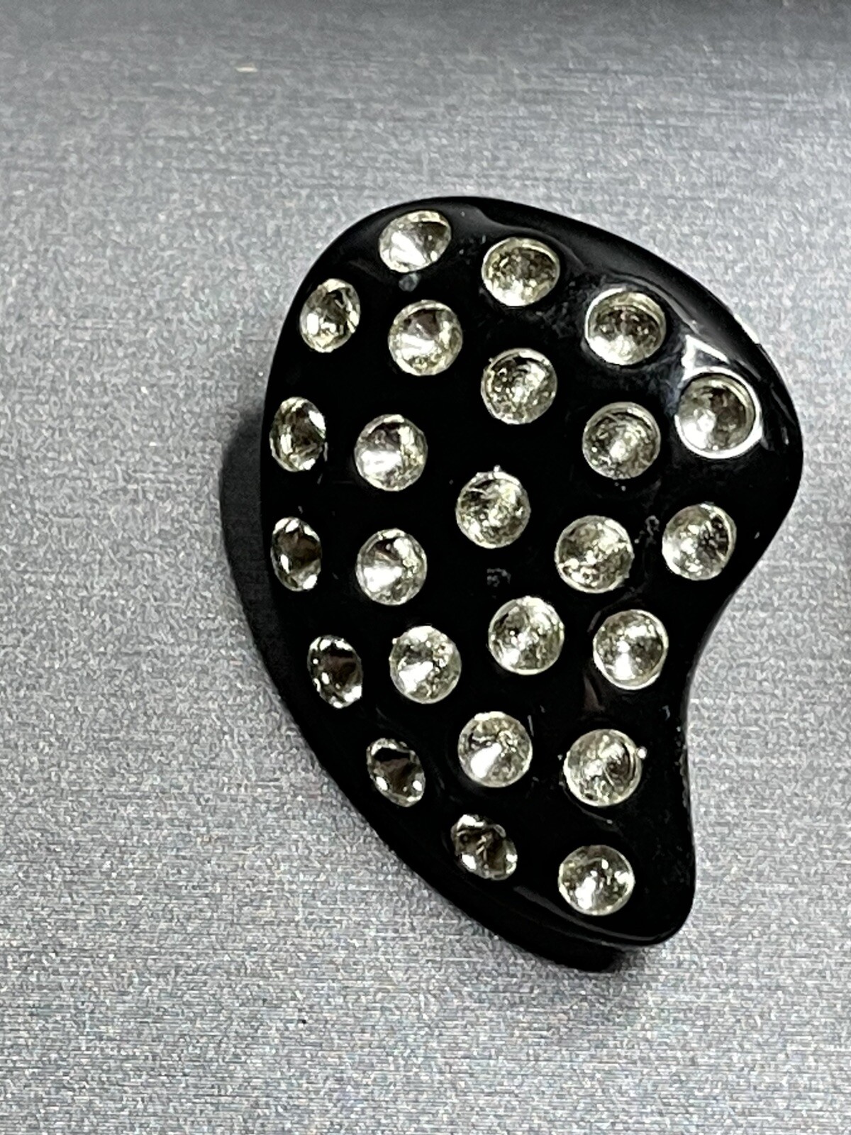 Vintage Rhinestones Flush Set In Black Resin Geometric Post Earrings 1950’s