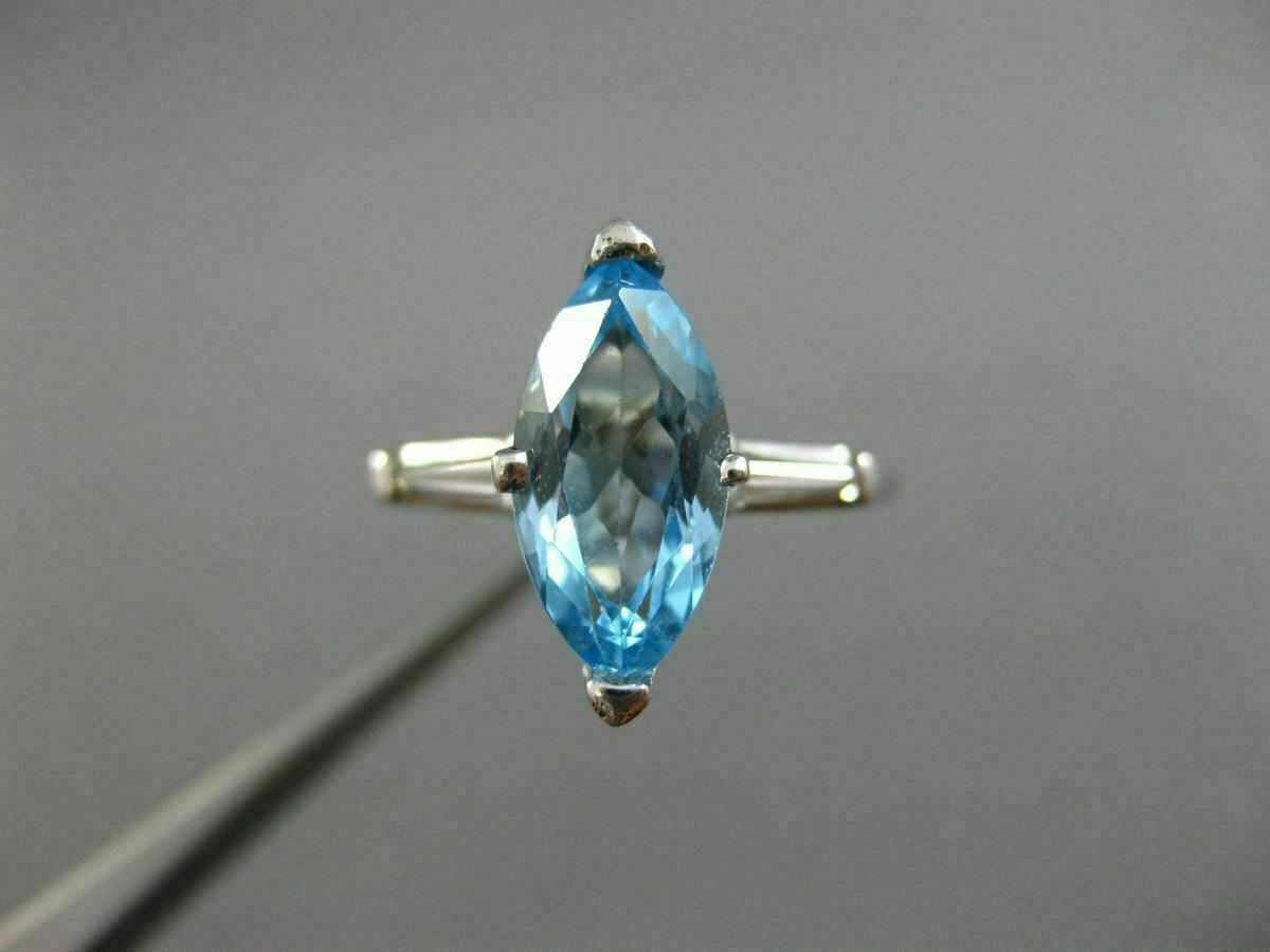 ESTATE 2.25CT DIAMOND & AAA BLUE TOPAZ 14K WHITE GOLD 3D 3 STONE ENGAGEMENT RING