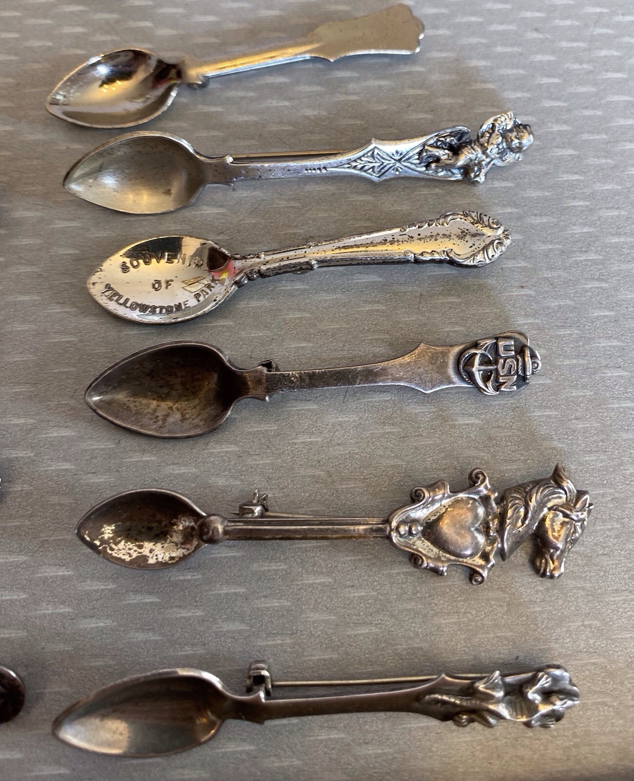 Estate Collection Sterling Silver Spoon Brooch Lot 12 Souvenir USN Yellowstone
