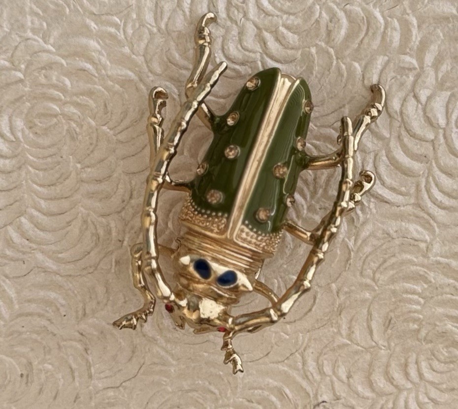 Beetle Insect enamel on silver tone metal