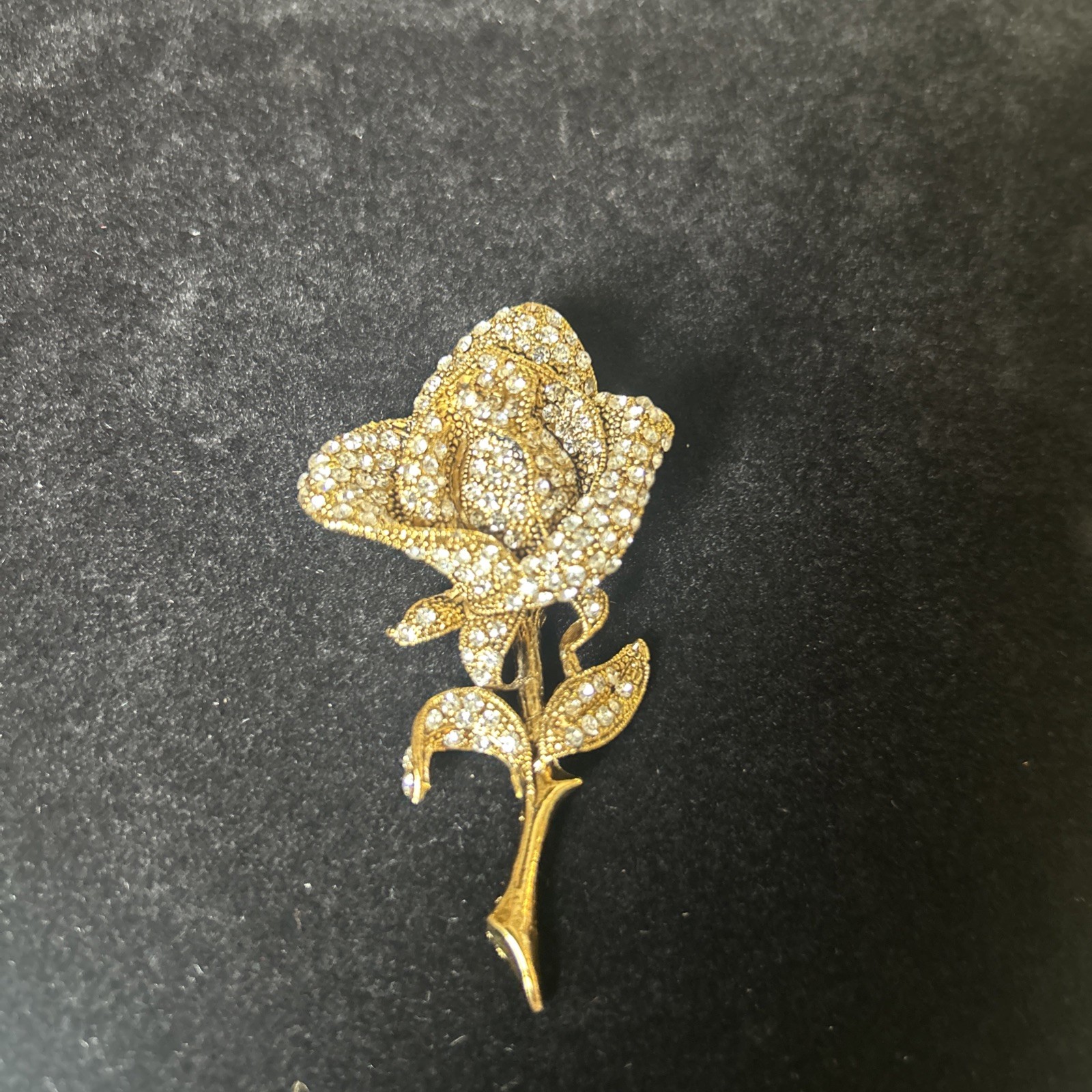 Elegantly, beautiful Gold Color Rose Pin With rhinestone Accents