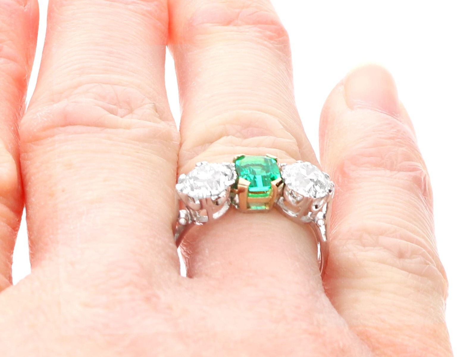 0.50Ct Colombian Emerald and 1.94Ct Diamond, Platinum Trilogy Ring Circa 1935