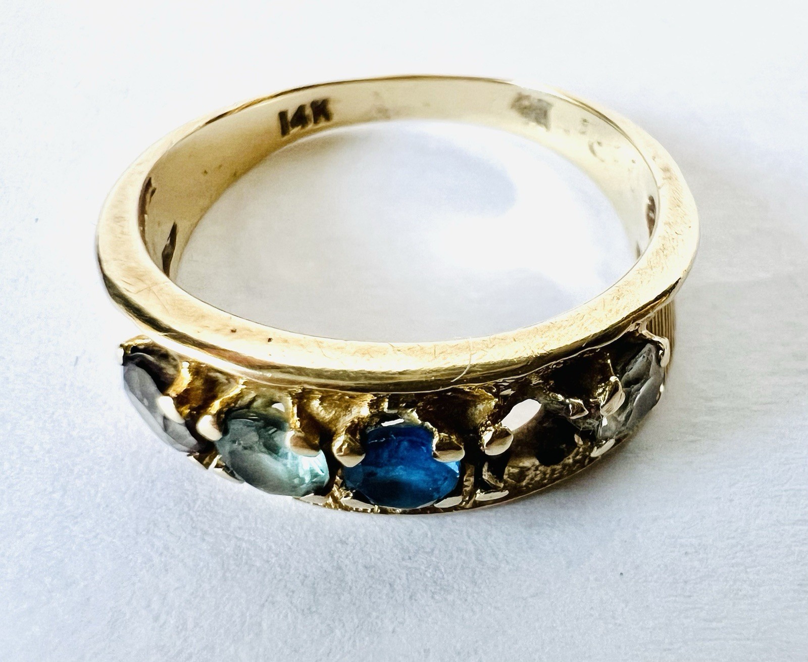 Vintage 14k Yellow Gold 5 Gem Stone 1 Missing MOTHERS Band Ring 3.6 Grams Sz 8