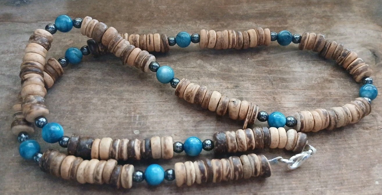 Dyed Blue River Shell Coconut Bead Hemp Necklace Cord Hippie Boho Surfer