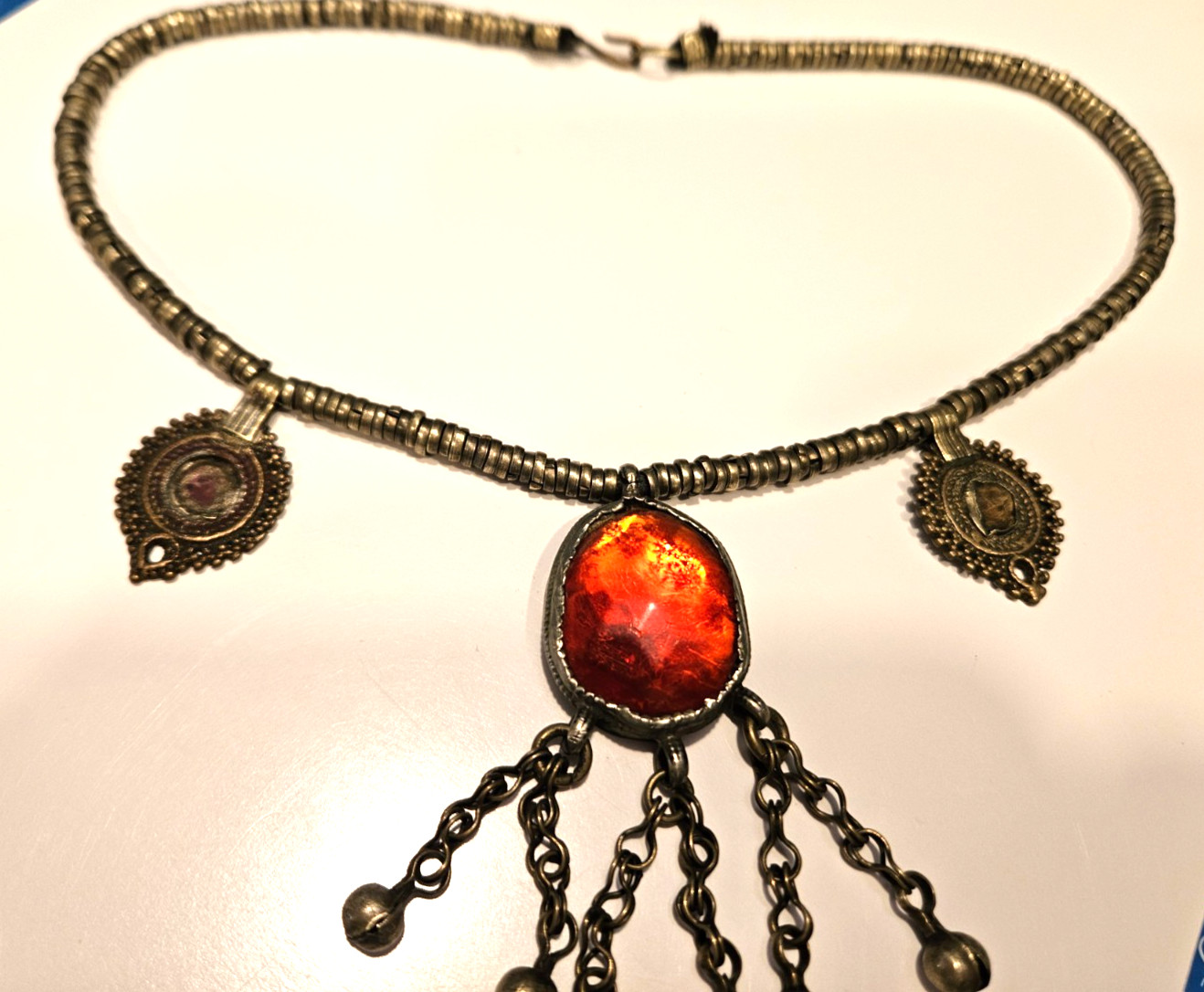 Vintage Moroccan Stone Dangle Metal Necklace purchased in Agadir 1972