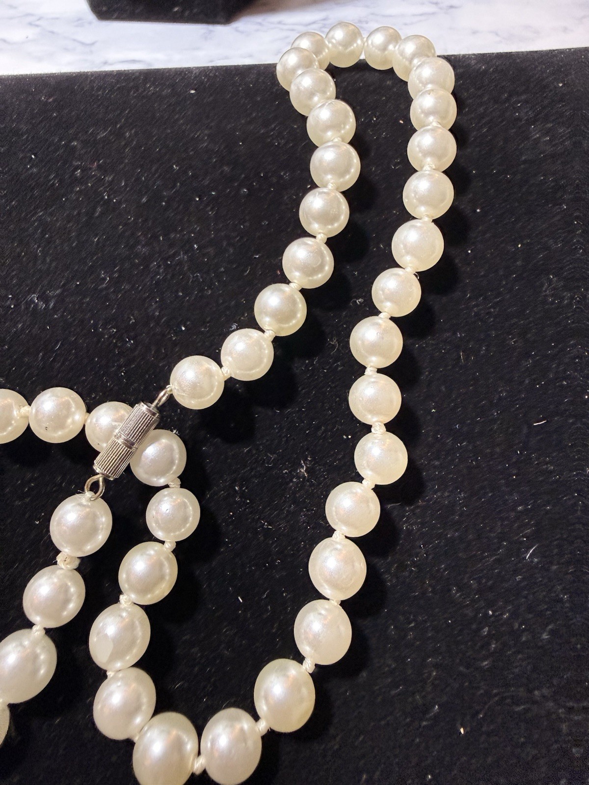 Vintage Faux Pearl Necklace Hand Knotted 17” Barrel Clasp Lot#1638